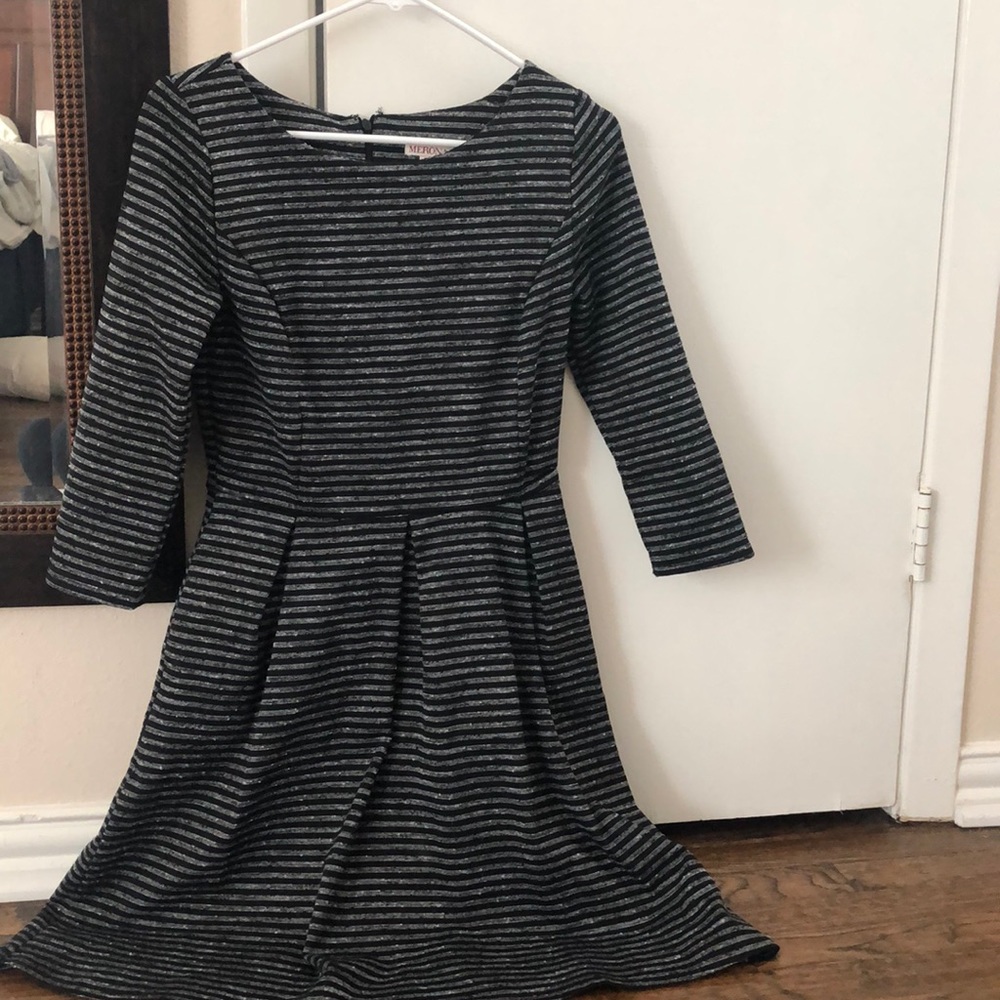 Black and white fitted work dress